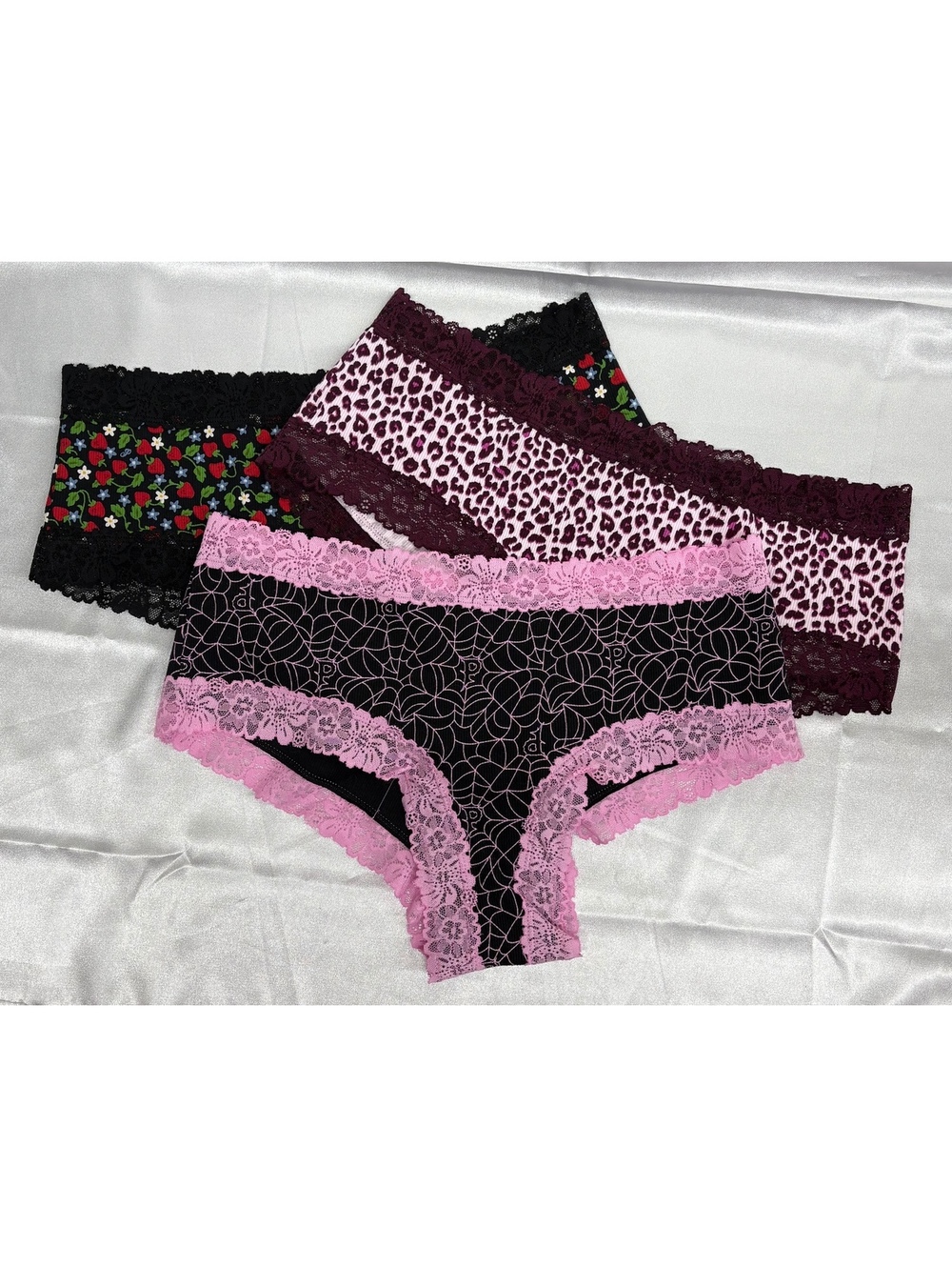 Victoria’s Secret PINK Panties Lot Of Three Pairs In Multicolors Size L NWT